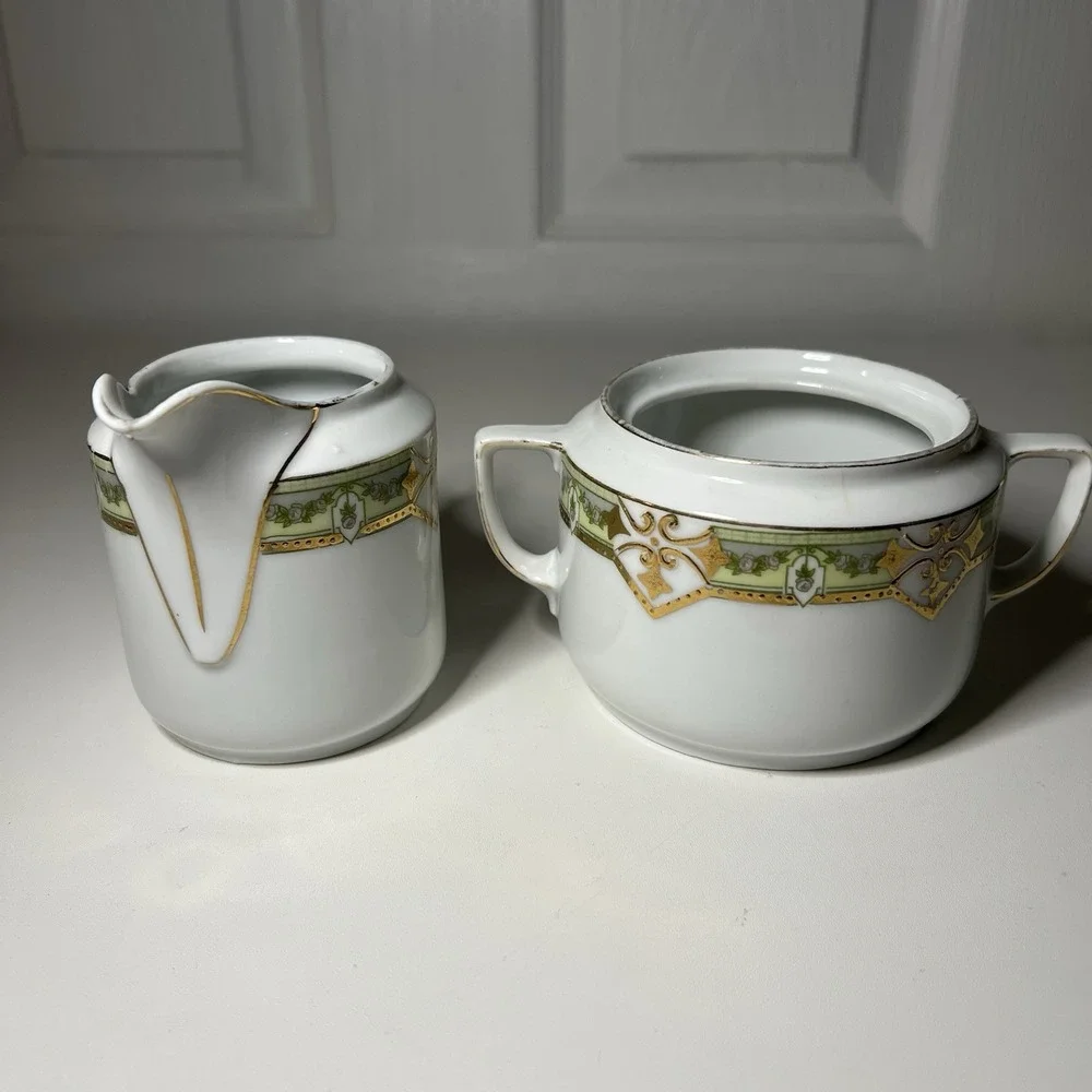 antique hand-painted porcelain creamer and‎ sugar bowl set